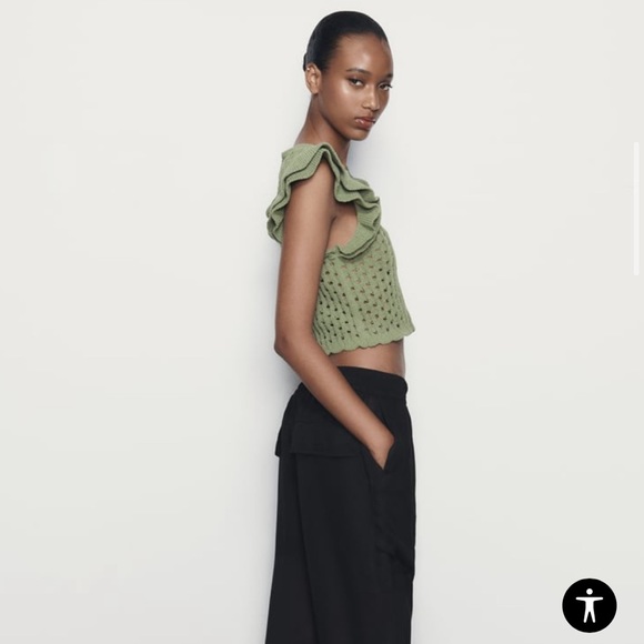 Zara Ruffle Sleeve Chenille Top NWOT - Picture 5 of 6